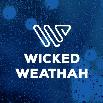 Wicked Weathah Logo on rainy blue background